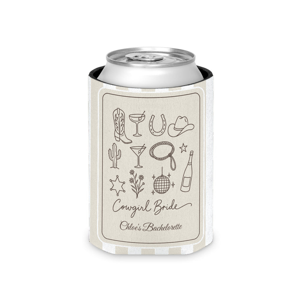 Cowgirl Bride & Crew striped can cooler, Bride
