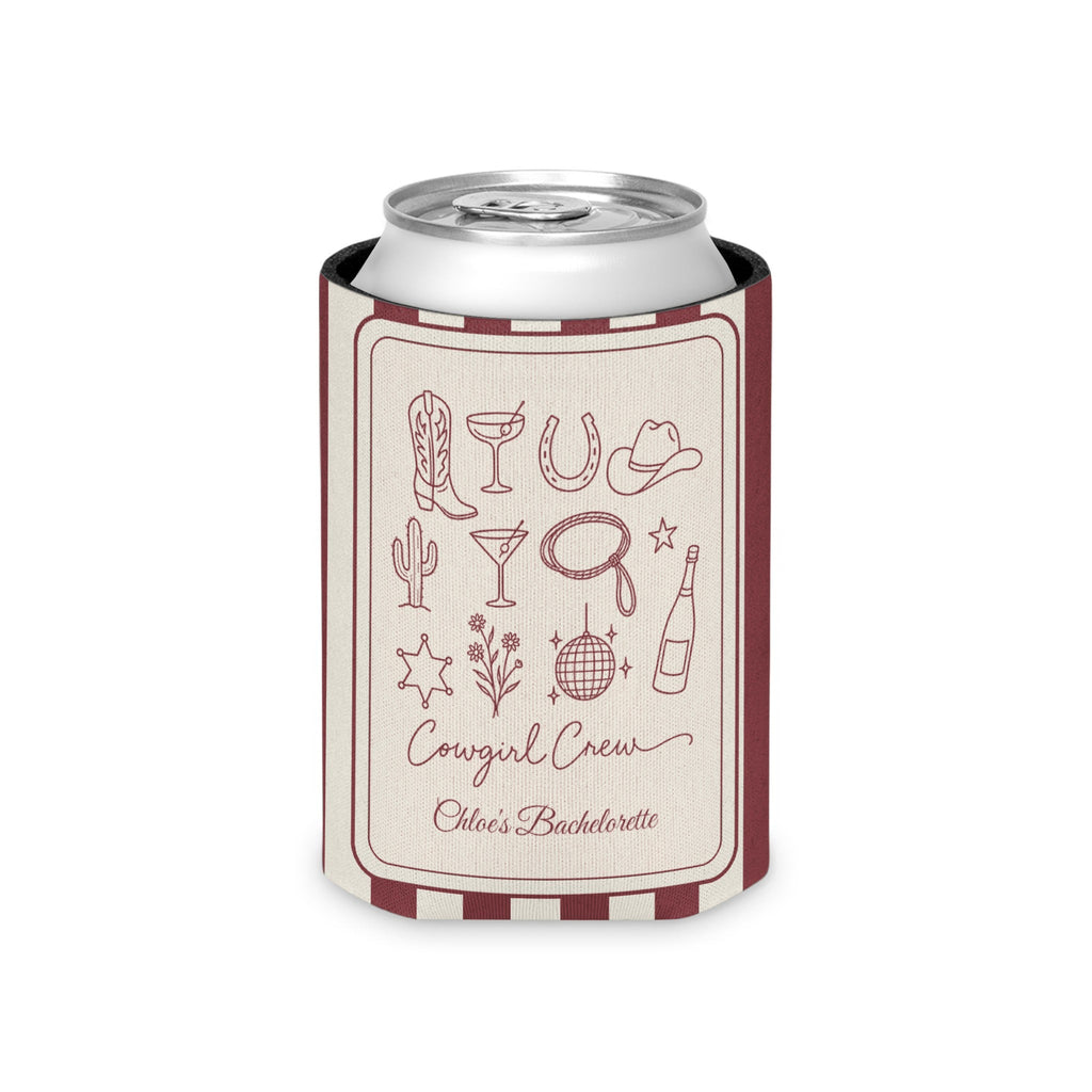 Cowgirl Bride & Crew striped can cooler, Chili