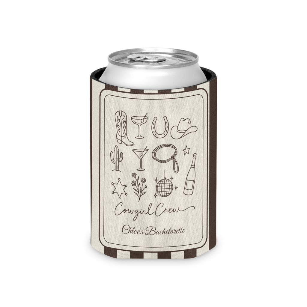 Cowgirl Bride & Crew striped can cooler, Espresso