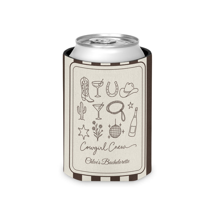 Cowgirl Bride & Crew striped can cooler, Espresso