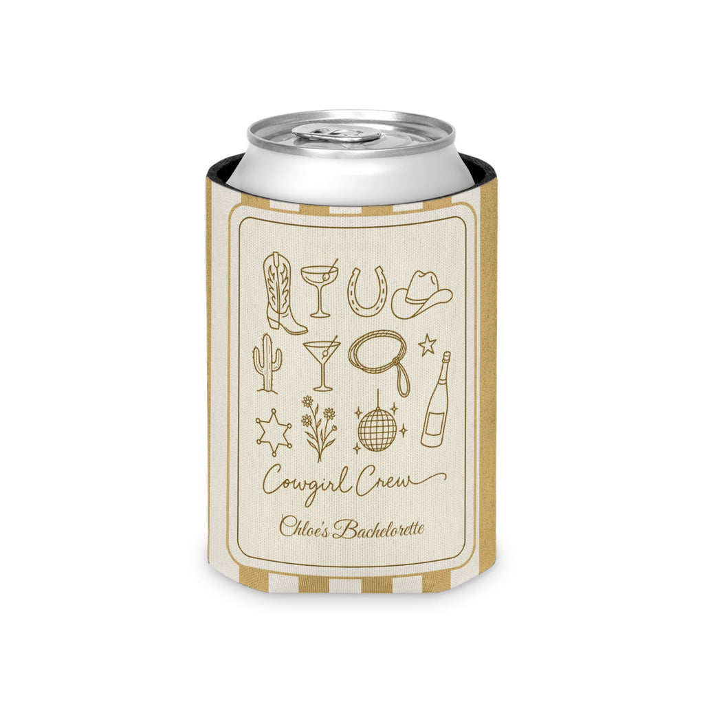 Cowgirl Bride & Crew striped can cooler, Mustard