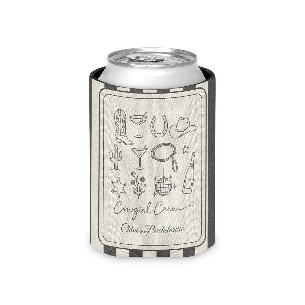 Cowgirl Bride & Crew striped can cooler, Pepper