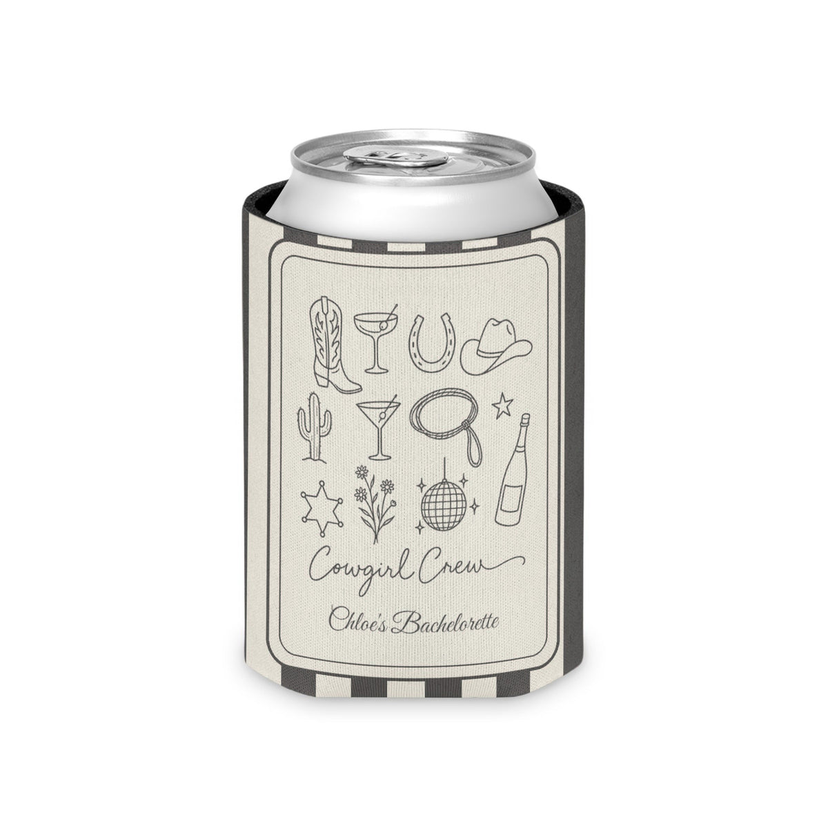 Cowgirl Bride & Crew striped can cooler, Pepper