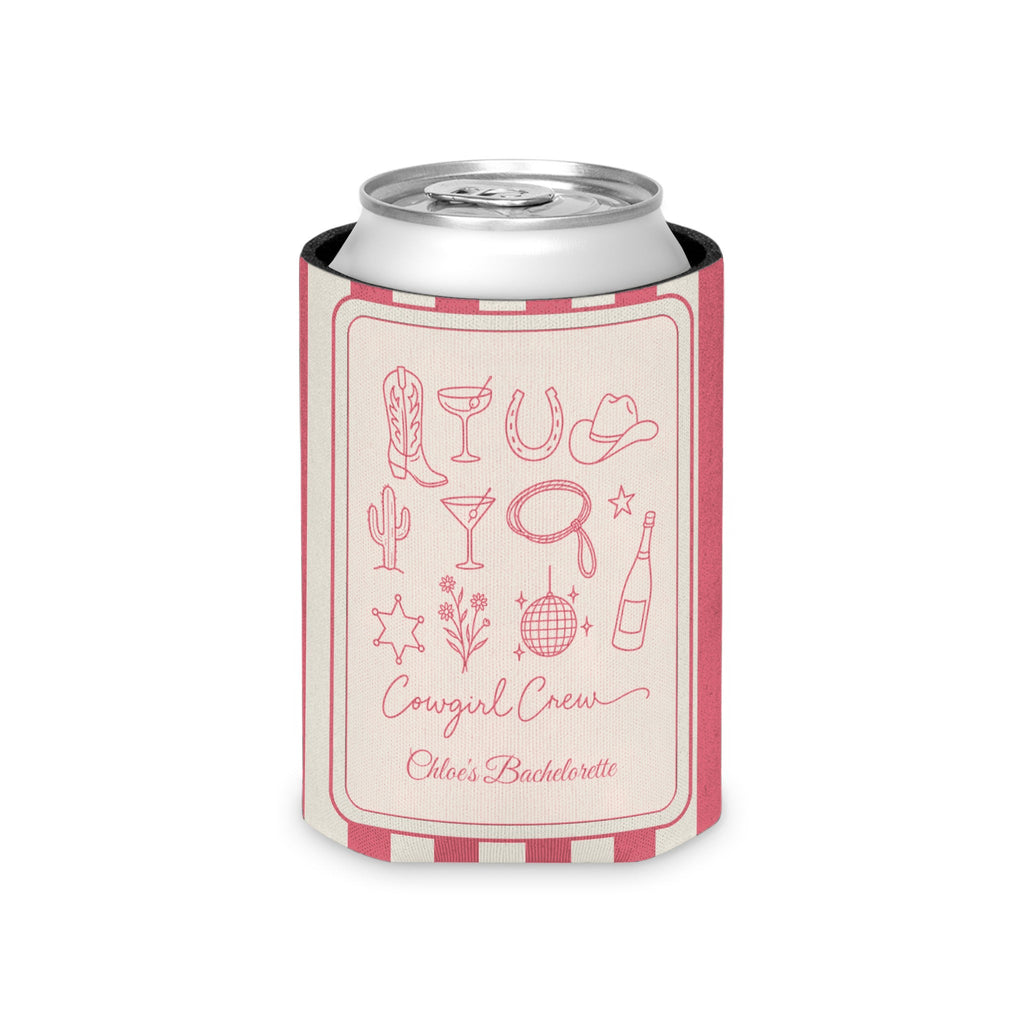 Cowgirl Bride & Crew striped can cooler, Watermelon