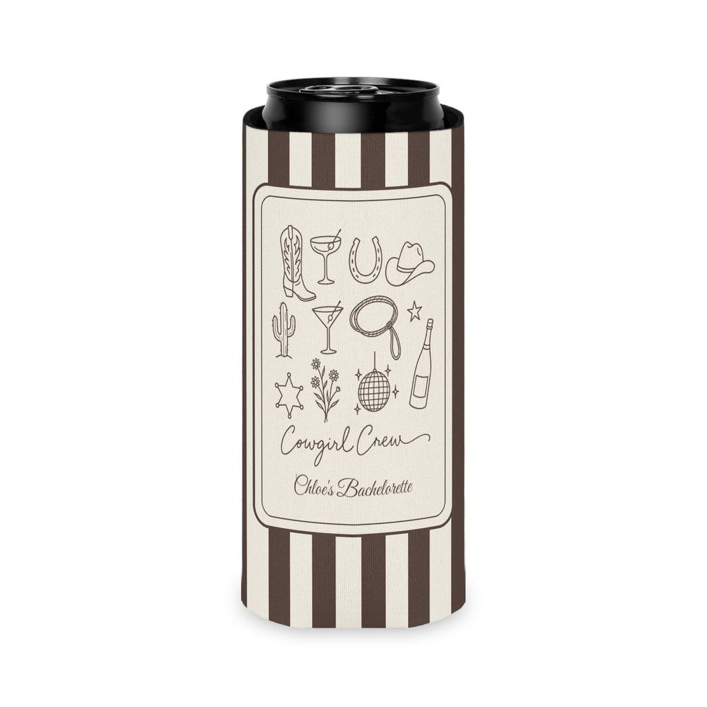 Cowgirl Bride & Crew slim can cooler for tall seltzer cans, Espresso
