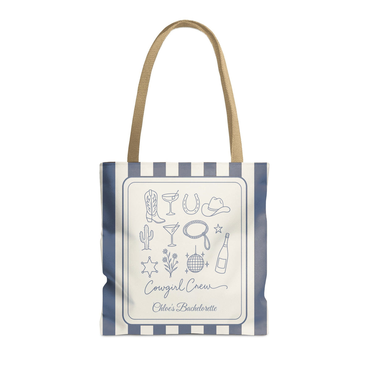 Cowgirl Bride & Crew striped tote bag, Blue Jean