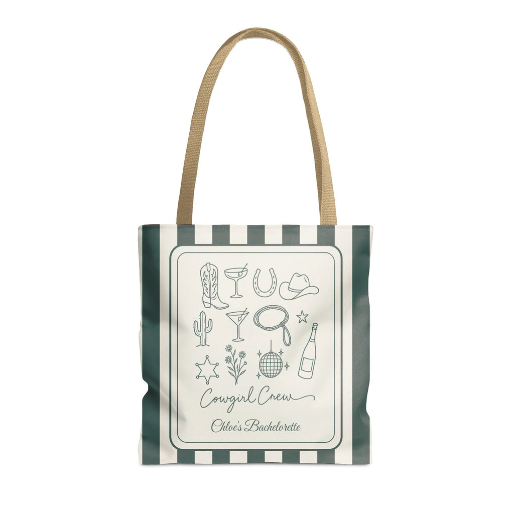 Cowgirl Bride & Crew striped tote bag, Blue Spruce
