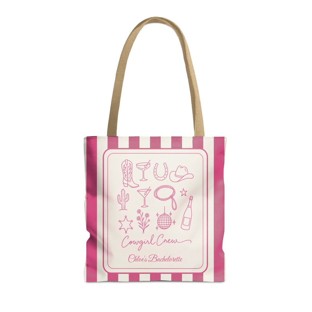 Cowgirl Bride & Crew striped tote bag, Crunchberry