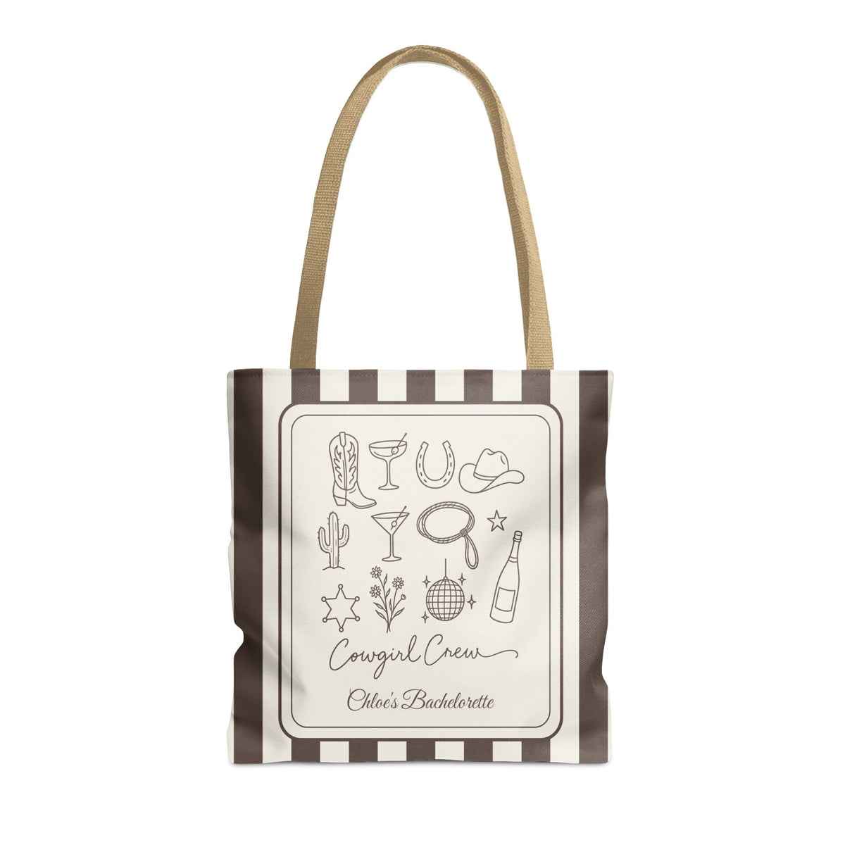 Cowgirl Bride & Crew striped tote bag, Espresso