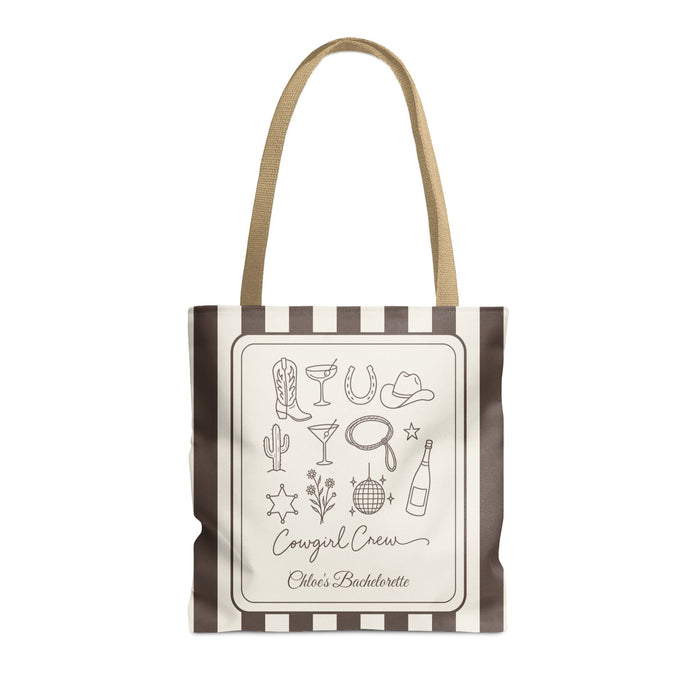 Cowgirl Bride & Crew striped tote bag, Espresso