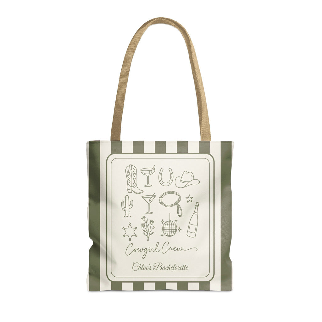 Cowgirl Bride & Crew striped tote bag, Moss