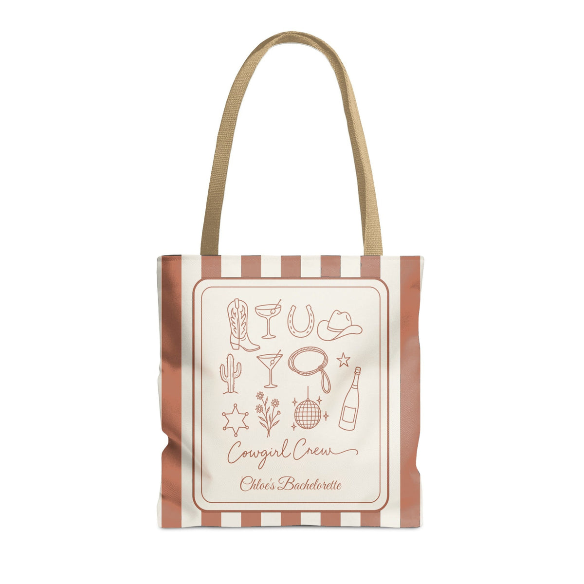 Cowgirl Bride & Crew striped tote bag, Terracotta