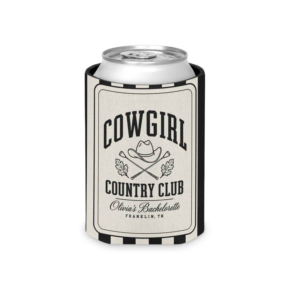 Cowgirl Country Club striped can cooler, Black