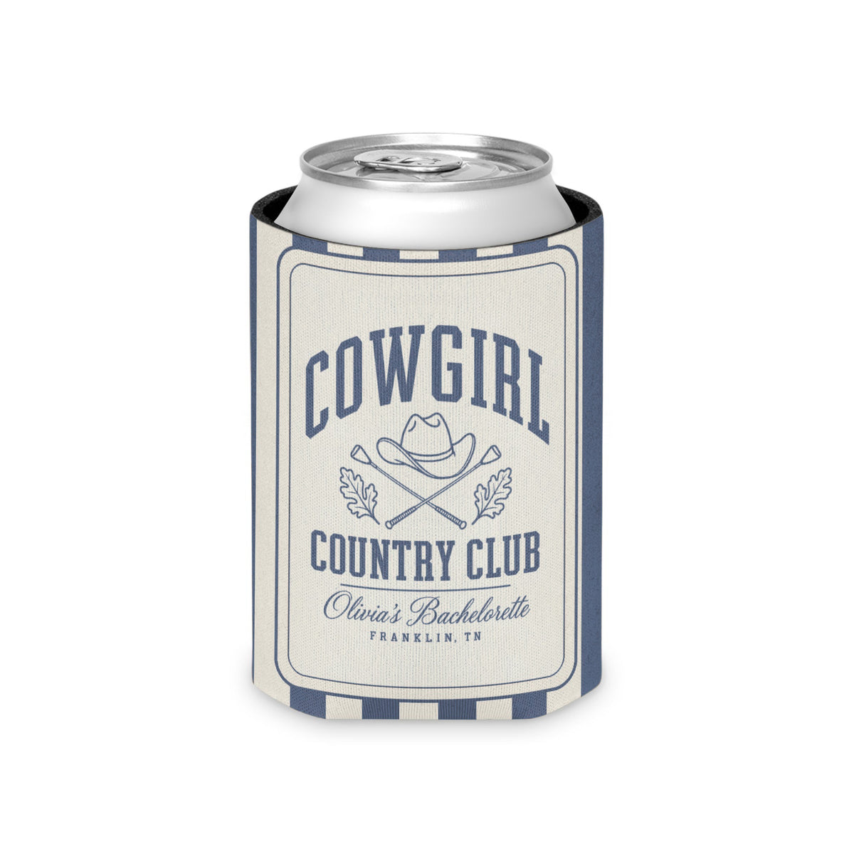 Cowgirl Country Club striped can cooler, Blue Jean