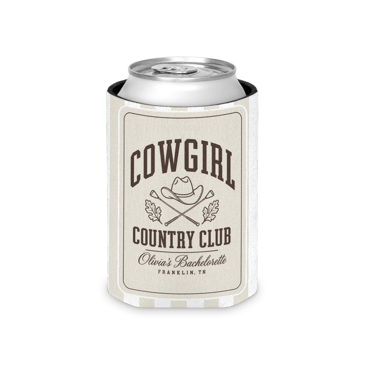 Cowgirl Country Club striped can cooler, Bride