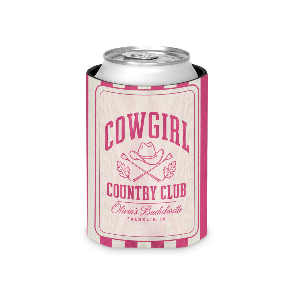 Cowgirl Country Club striped can cooler, Crunchberry