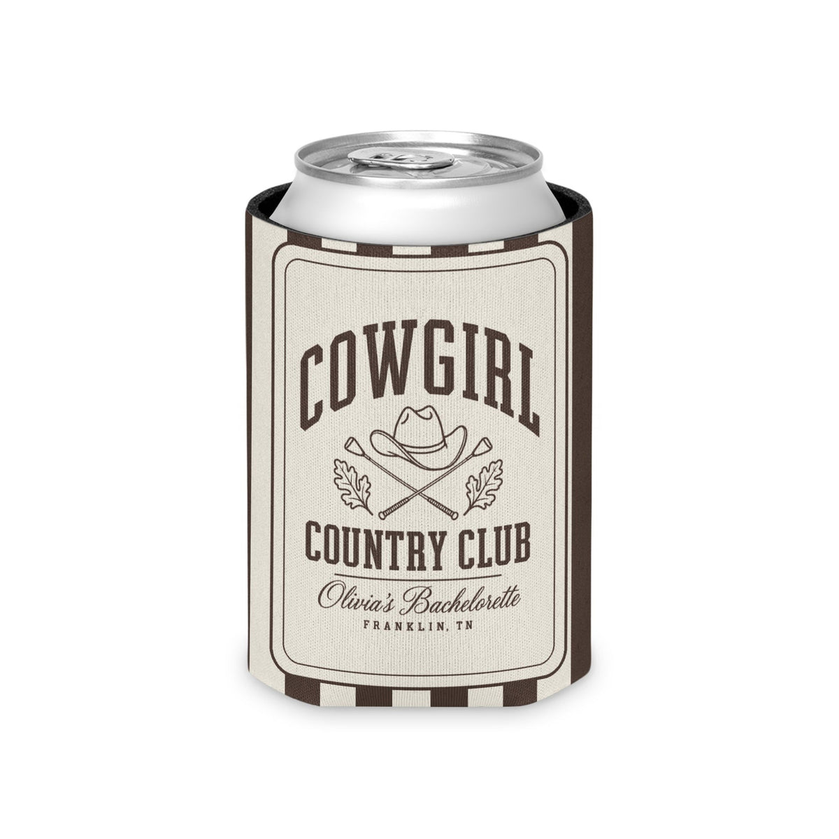 Cowgirl Country Club striped can cooler, Espresso