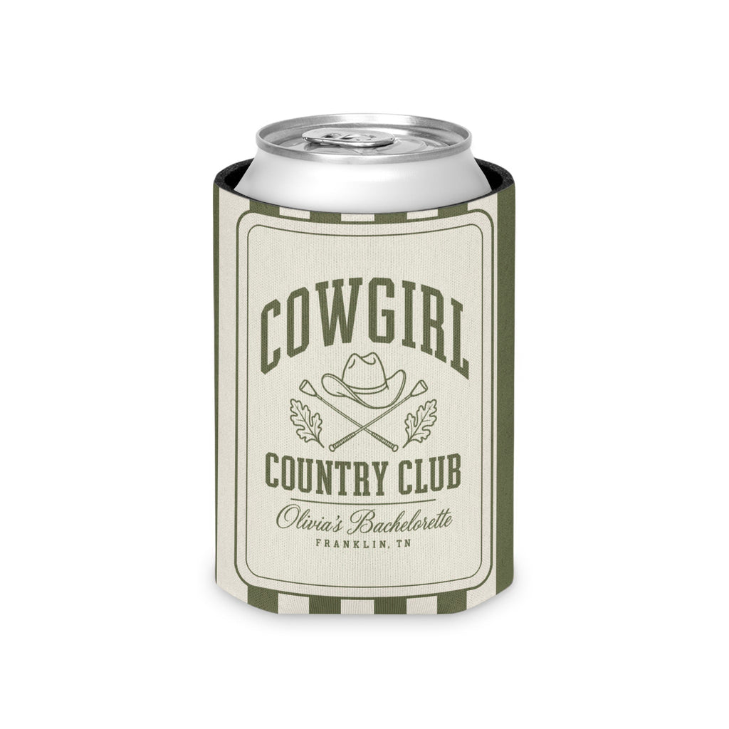 Cowgirl Country Club striped can cooler, Moss