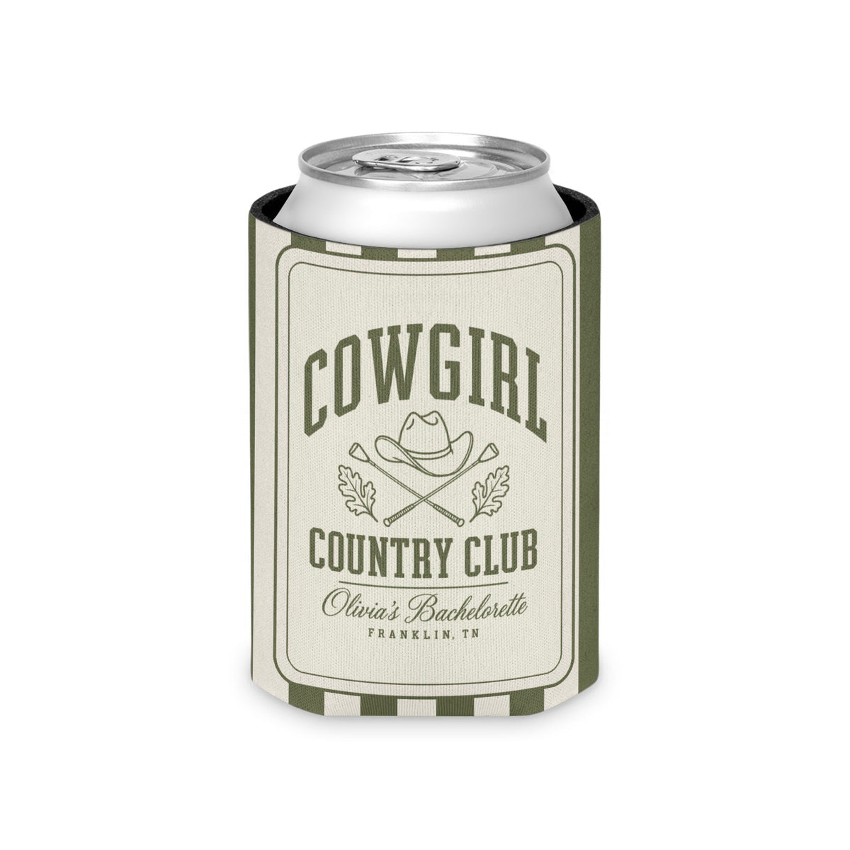 Cowgirl Country Club striped can cooler, Moss