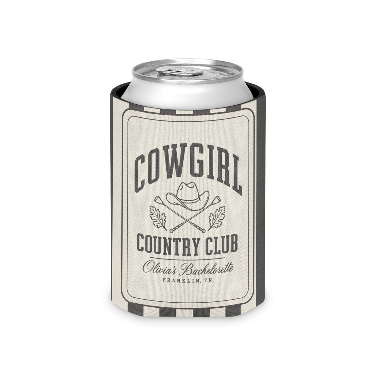 Cowgirl Country Club striped can cooler, Pepper