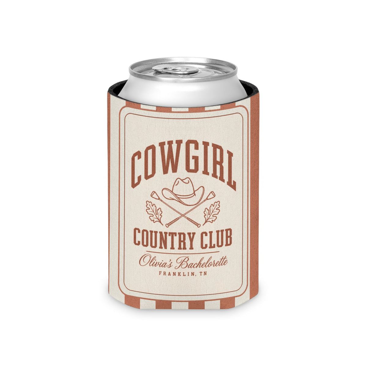 Cowgirl Country Club striped can cooler, Terracotta