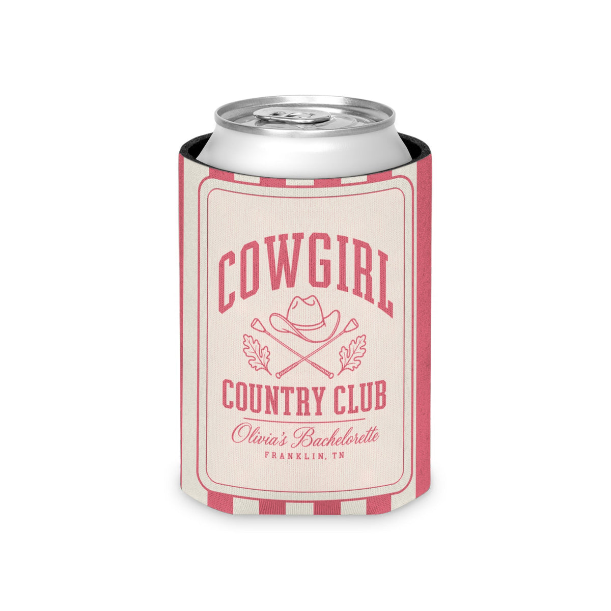 Cowgirl Country Club striped can cooler, Watermelon