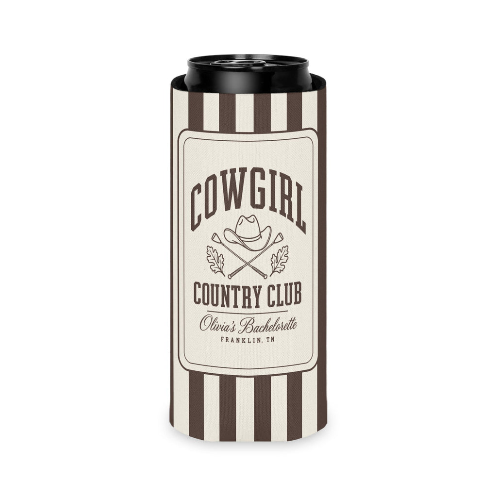 Cowgirl Country Club slim can cooler for tall seltzer cans, Espresso