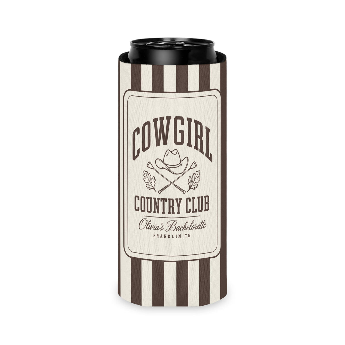 Cowgirl Country Club slim can cooler for tall seltzer cans, Espresso