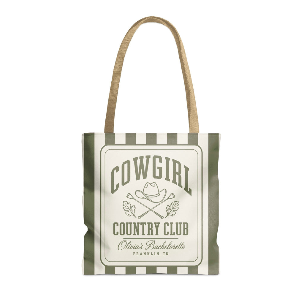 Cowgirl Country Club striped tote bag, Moss