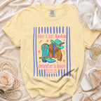Yellow t-shirt with "Her Last Rodeo Jennifer's Bach" graphic.
