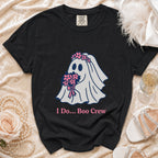 Black t-shirt with ghost bride graphic and "I Do... Boo Crew" text.