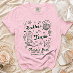 Pink Comfort Colors t-shirt for Olivia's Bach, Austin, TX, Summer 2026.