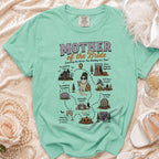 Mint green t-shirt with "Mother of the Bride" humorously illustrated wedding journey.