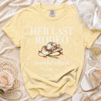 Yellow t-shirt with "Her Last Rodeo Jennifer's Bach Nashville, TN Summer 2026".
