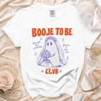 White t-shirt with "Booje To Be" text and a ghost bride graphic.