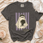 T-shirt with a ghost bride graphic holding roses, text "haunting the aisle".