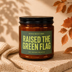 Amber jar candle "Raised The Green Flag" for official maid of honor.
