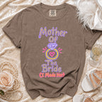 Taupe t-shirt with "Mother Of The Bride (I Made Her)" graphic and diamond ring.
