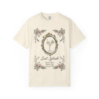 Cream t-shirt with "Last Splash" and event details in floral frame.