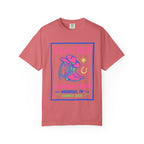 Pink t-shirt with "Her Last Rodeo" text, cowboy boots, and horseshoe graphic.