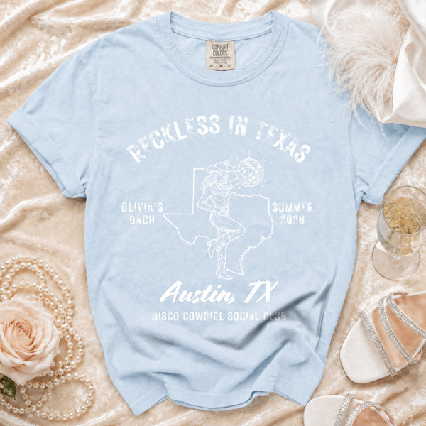 Reckless Rodeo Glam Texas T-shirt in Chambray