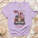 Red, White & I Do bachelorette t-shirt with bride and bridesmaids on a float.