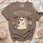 Brown t-shirt with "MOTHER OF THE BRIDE" and a ghost bride graphic.