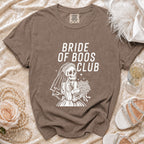 T-shirt with skeleton bride graphic and text "BRIDE OF BOOS CLUB".