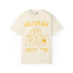 "Last Splash" t-shirt with champagne glasses, rings, and bottle graphic.