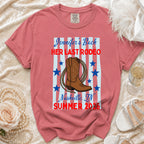Pink t-shirt with "Jennifer's Bach HER LAST RODEO Nashville, IN SUMMER 2026" text and cowboy boot graphic.