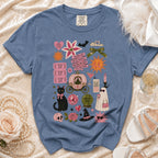 Blue t-shirt with "Raising her was my warm up. Walking her down is my super bowl." text and Halloween graphics.
