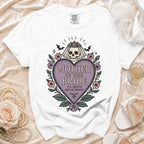 White t-shirt with "Mother of the Bride 'Til Death (Do Us Party)" graphic.