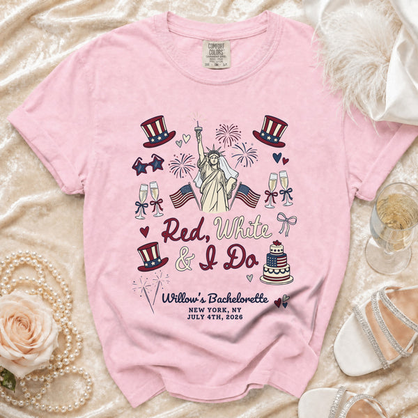 Red, White & I Do Bachelorette Party T-Shirt in Blossom
