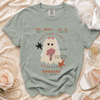 Ghost bride t-shirt with text "Til Death Party Do Us Forever" and spooky wedding theme.